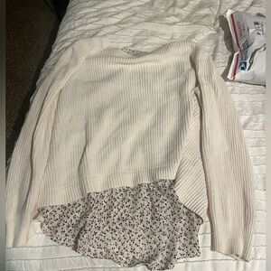 Loft Knit Sweater with Floral Chiffon Under Layer